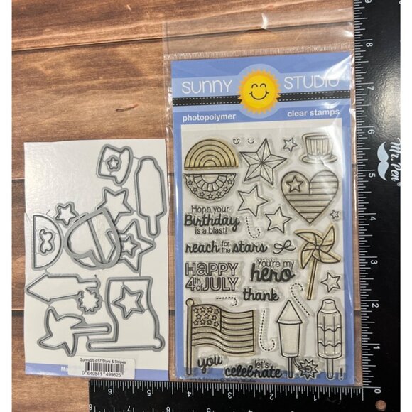Sunny Studio Celebration Clear Stamp & Die Set Stars & Stripes SSCL-127 & SS-017 - Picture 3 of 4